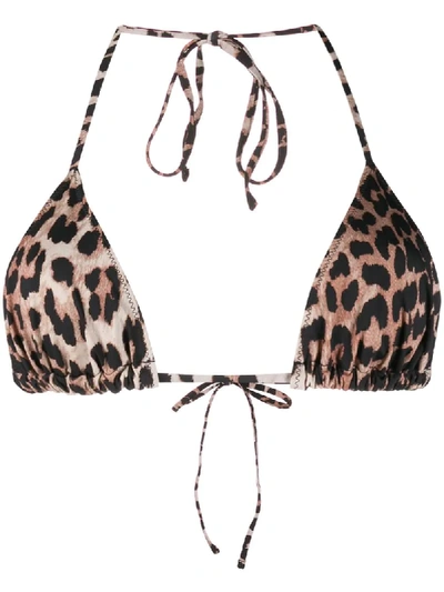 Ganni Leopard Print Bikini Top In Brown