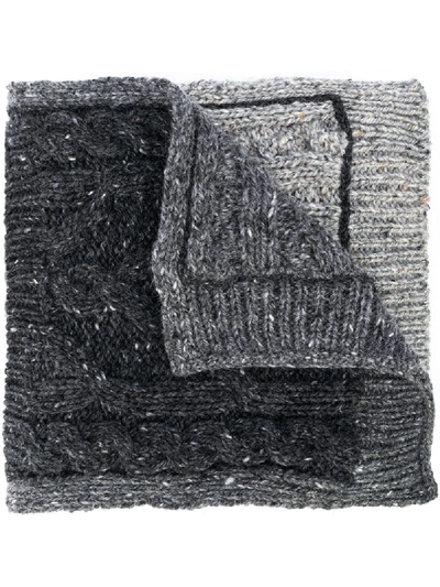 Thom Browne Pocket Detail Cable Knit Scarf In Grey