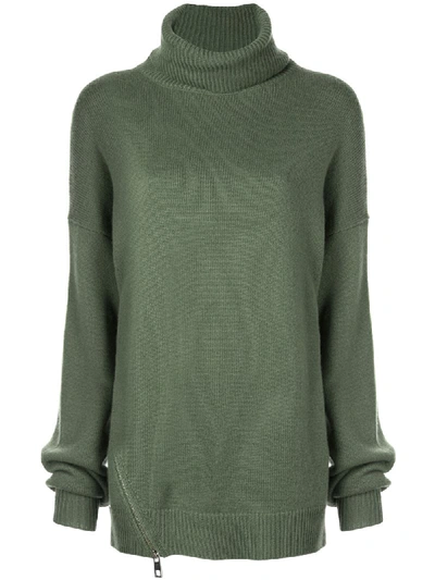 Tibi Cashmere Side Zip Turtleneck Sweater In Green