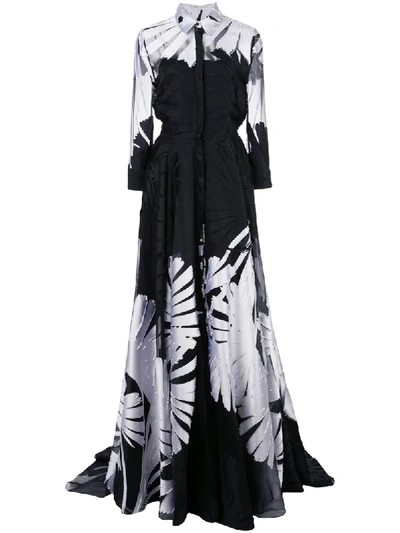 Carolina Herrera Floral Appliqué Shirt Gown In Black