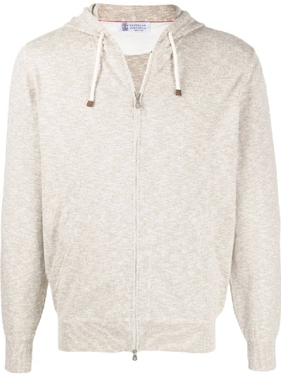 Brunello Cucinelli Knitted Zip-up Hoodie In Neutrals