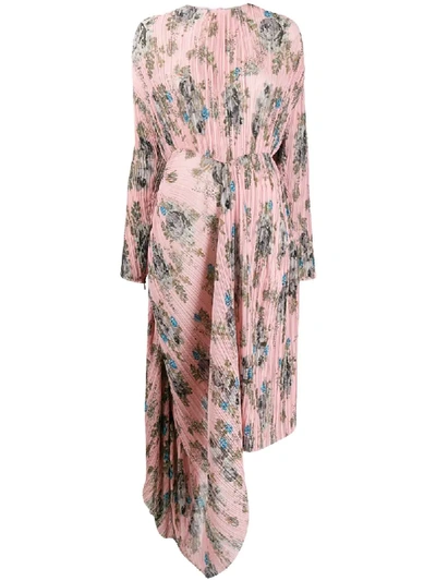 Preen By Thornton Bregazzi Glenda Asymmetric Floral-print Plissé-georgette Midi Dress In Pink