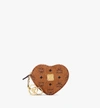 Mcm Heart Coin Pouch Charm In Visetos In Cognac | Cognac