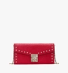 Mcm Patricia Crossbody Wallet In Studded Park Ave Leather In Chinese Red