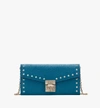 Mcm Patricia Crossbody Wallet In Studded Park Ave Leather In Deep Lagoon