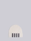Thom Browne Stripe Detail Ribbed Hat In White
