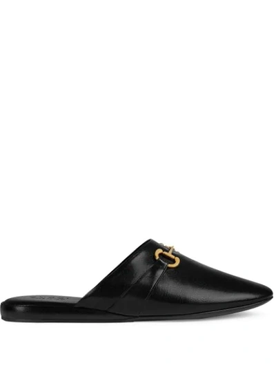 Gucci Pericle Horsebit-embellished Leather Slippers In Black