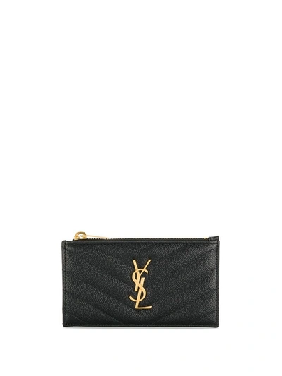 Saint Laurent Fragments Monogram Zip Cardholder In Black
