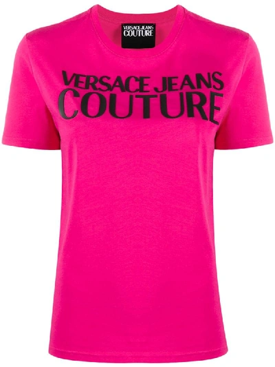 Versace Jeans Couture Logo Print Crew Neck T-shirt In Pink