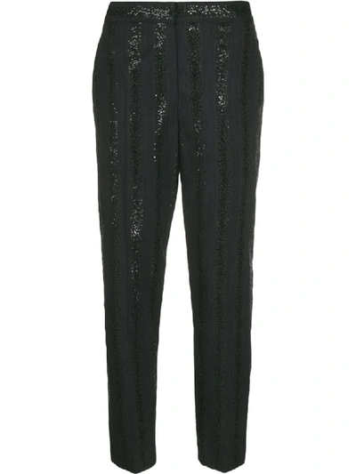 Brunello Cucinelli Sequin-embellished Striped Trousers In Black