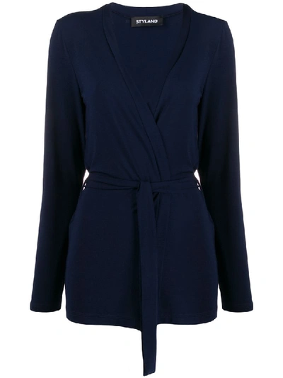 Styland Belted Lightweight Cardigan In Blue
