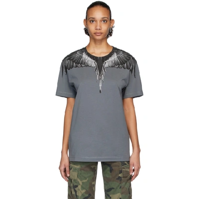 Marcelo Burlon County Of Milan Grey And Black Wings T-shirt In Anthracite