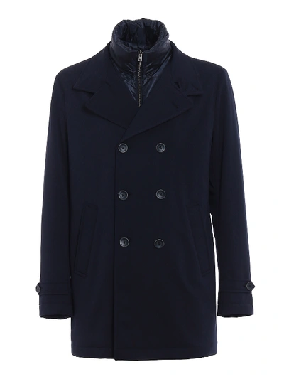 Herno Storm System Double-breasted Coat In Dark Blue