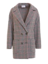 RED VALENTINO CHECK HOUNDSTOOTH TECHNO WOOL COAT