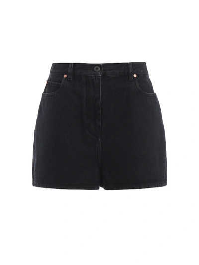 Valentino Denim Shorts With Deconstructed Go Logo In Black