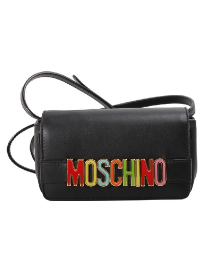 Moschino Logo Lettering Leather Bag In Black