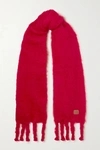 LOEWE LEATHER-TRIMMED FRINGED MOHAIR-BLEND SCARF