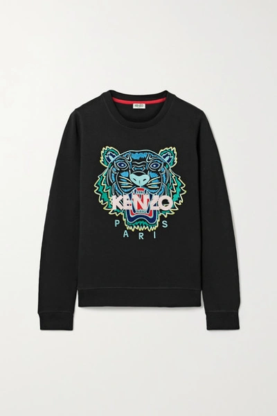 Kenzo Embroidered Cotton-jersey Sweatshirt In Black
