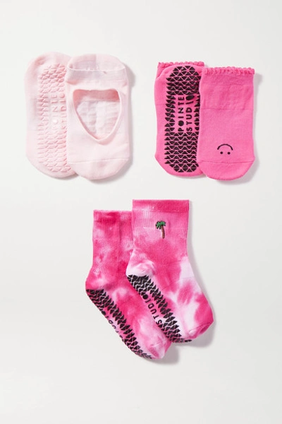 Pointe Studio Set Of Three Stretch Cotton-blend Socks In Bright Pink