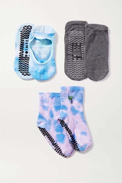 Pointe Studio Set Of Three Cotton-blend Socks In Light Blue
