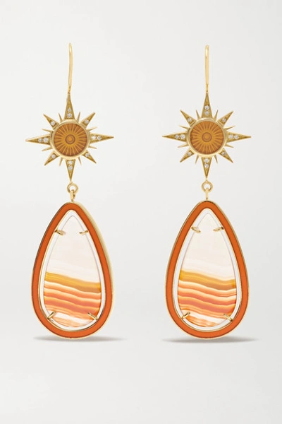 Andrea Fohrman Sunbeam 18-karat Gold, Enamel, Agate And Diamond Earrings