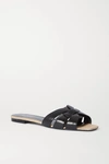 Saint Laurent Nu Pieds Woven Leather And Canvas Slides In Black