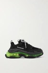 BALENCIAGA TRIPLE S CLEAR SOLE LOGO-EMBROIDERED LEATHER, NUBUCK AND MESH SNEAKERS