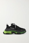 Balenciaga Triple S Clear Sole Logo-embroidered Leather, Nubuck And Mesh Sneakers In Black