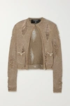 BALMAIN DISTRESSED SEQUIN-EMBELLISHED KNITTED CARDIGAN