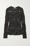SAINT LAURENT SEQUINED DISTRESSED OPEN-KNIT SWEATER