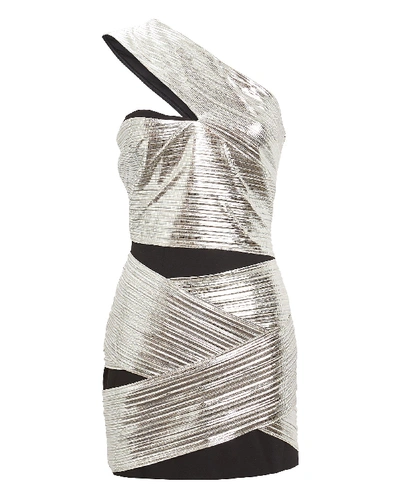 David Koma One-shoulder Lamé Mini Dress In Silver