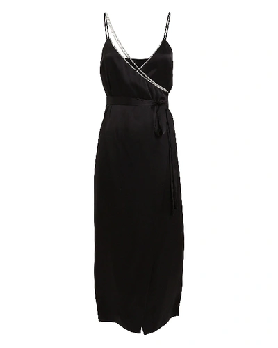 David Koma Crystal Strap Satin Wrap Dress In Black