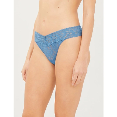 Hanky Panky Signature Original Stretch-lace Thong In Storm Cloud Blue