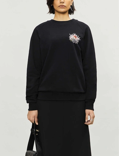 Givenchy Floral Logo-embroidered Cotton-jersey Sweatshirt In Black