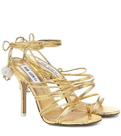 Attico Crystal-embellished Leather Heeled Sandals In Gold