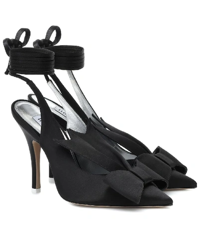 Attico Venus Bow Satin Slingback Pumps In Black