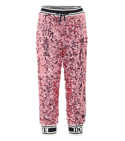 Dolce & Gabbana Sequined Sweatpants W/ Knit Side Bands In Pink