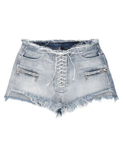 Ben Taverniti Unravel Project Ben Taverniti Frayed Hem Stretch Denim Shorts With Lace-up D In Blue