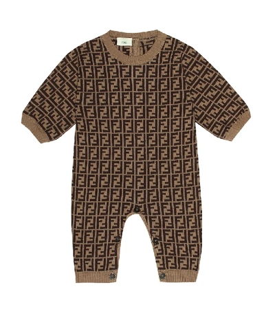 Fendi Babies' Ff Logo-print Knitted Romper In Brown