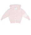 THOM BROWNE BABY HOODED CASHMERE CARDIGAN,P00378365