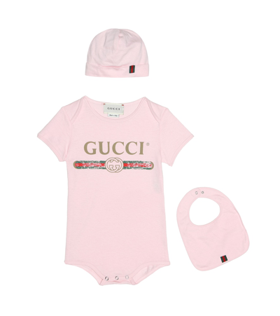 Gucci Baby Girl's Bodysuit, Hat & Bib Set In Pink