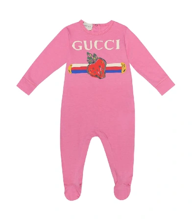 Gucci Baby印花棉质连身衣 In Pink