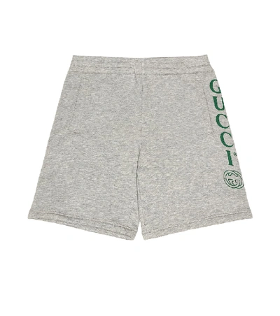 Gucci Kids' Logo Print Cotton Sweat Shorts In Grey