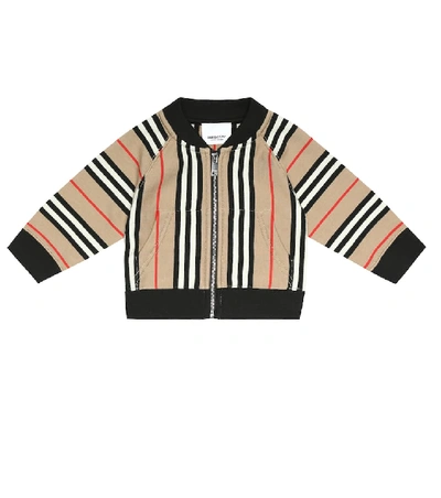 Burberry Boys' Mini Lance Icon Stripe Knit Baseball Jacket - Baby In Beige