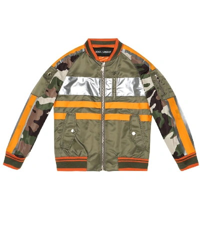 Dolce & Gabbana Kids' Reflective-trimmed Bomber Jacket In Green