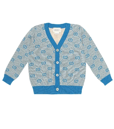 Gucci Baby Gg羊毛和棉质开衫 In Blue ,grey