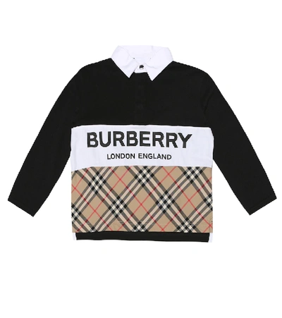 Burberry Kids' Signature Check Polo Shirt In Black