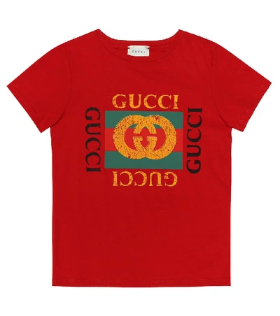 Gucci Kids' Logo印图织棉t恤 In Flare/green/red