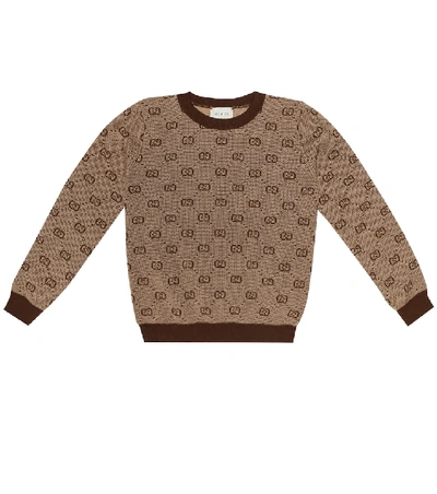 Gucci Kids' Gg Logo印花毛衣 In Brown