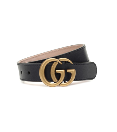 Gucci Kids' Gg Leather Belt In Black